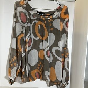 Apostrophe long sleeve size large orange gray pink polyester geometric s…